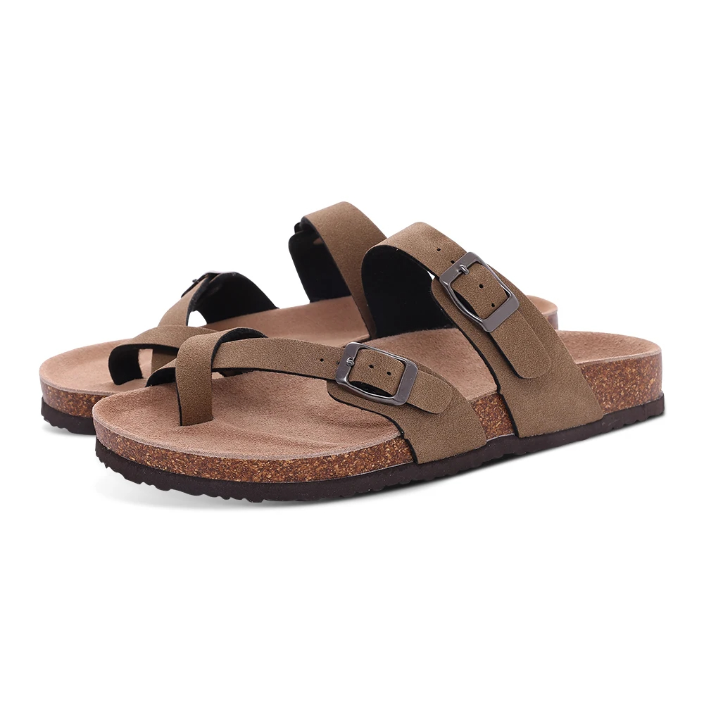 Eyriphy Summer Fashion Flat Slide with Arch Support Unisex Cork Sole Sandals Men and Women's Double Buckle PVC Material Slippers