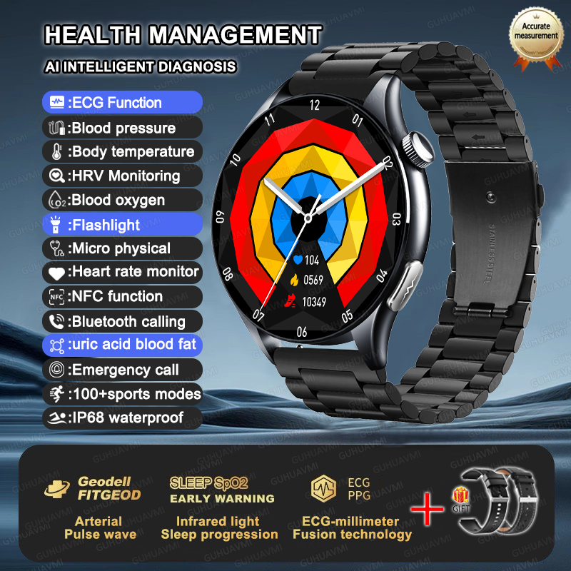 2025 New NFC  Health MonitorUric Acid Blood Pressure Blood oxygen Body Analysis Smart Watch ECG+PPG Clock Smartwatch Men lady
