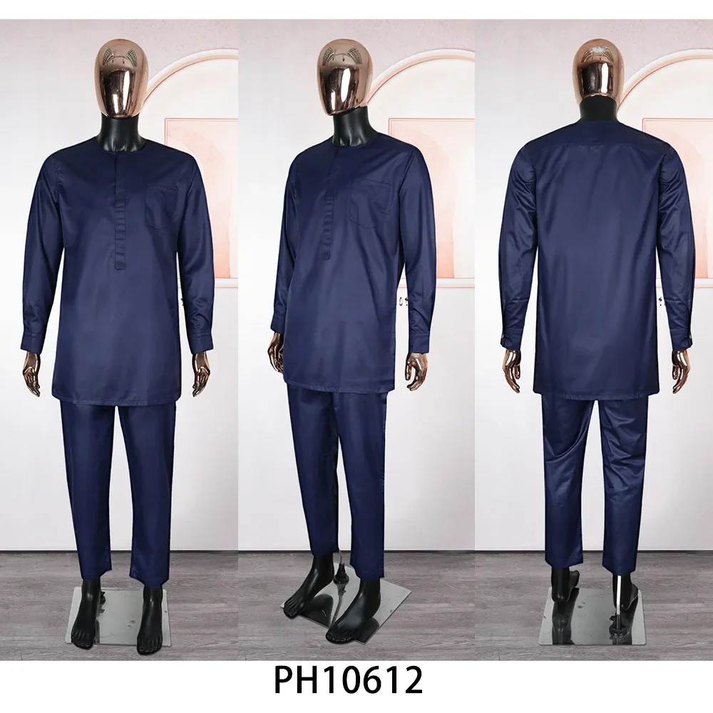 3 Piece African Clothes for Men Dashiki Tradition Outfit Robe Embroidery Tops Pants Suits Bazin Muslim Wedding Party Clothing