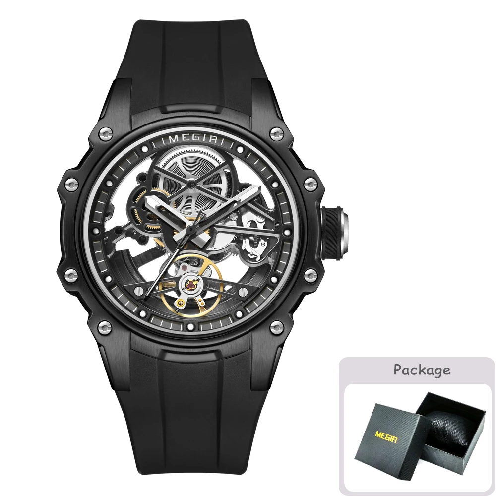 MEGIR Automatic Mechanical Luxury Watch Men Top Brand Stainless Steel 43mm Dial Watch Luminous Waterproof Men's Wristwatch