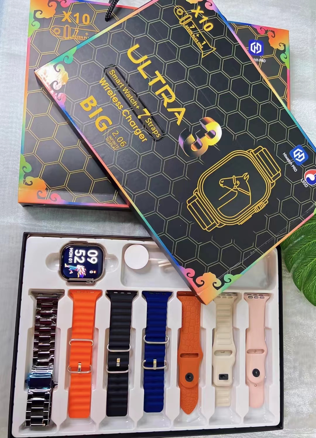 7 in 1 Strap Smart Watch X10ultra 3 Bluetooth Phone Call Smartwatch Waterproof DIY Watch Faces for men women Gold Watch 2025 new