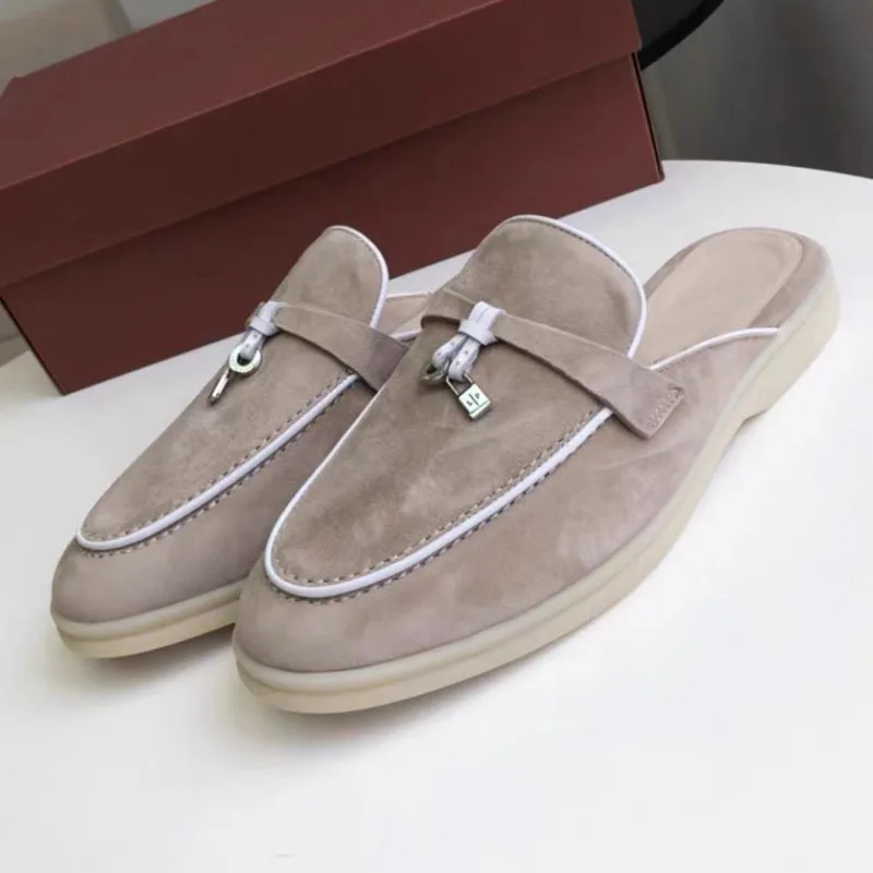 2023 Summer New Women's Genuine Leather Bagged Slippers Outer Wear Slip-on Lazy Shoes Fashionable Foreign Trade Slippers