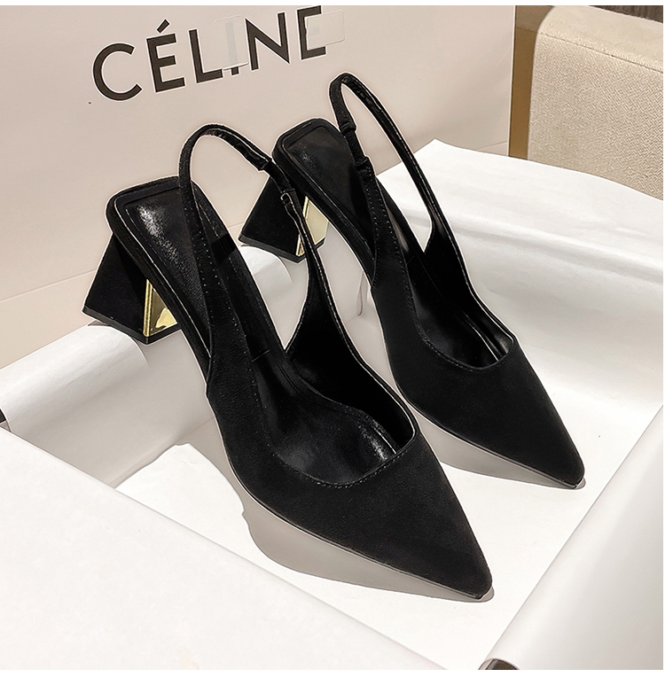 Pointed High-heeled Single Shoes Femininity 2025 New Spring and Summer Thick Heel Simple Back Empty Bag Head Sandals
