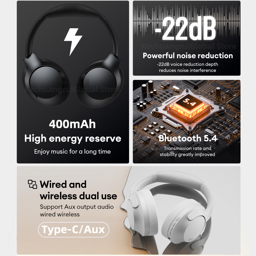 Lenovo Th46 Wireless Bluetooth 5.4 Headphones Scalable Headset Hd Calling ANC Active Noise Reduction Earbuds 400mAh Battery Life