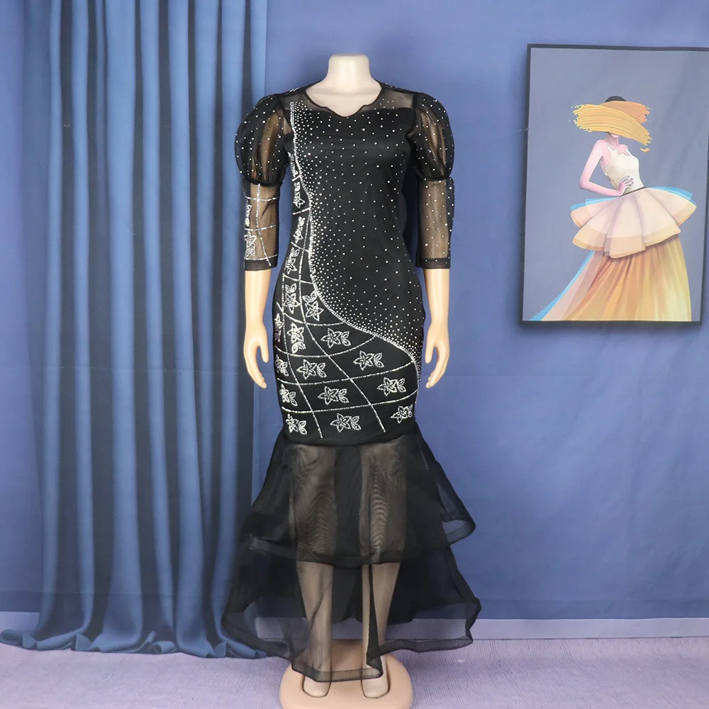 Customized African Dresses for Women Sequin Evening Wedding Party Mermaid Dress African Half Sleeve Long Dress Dashiki African C