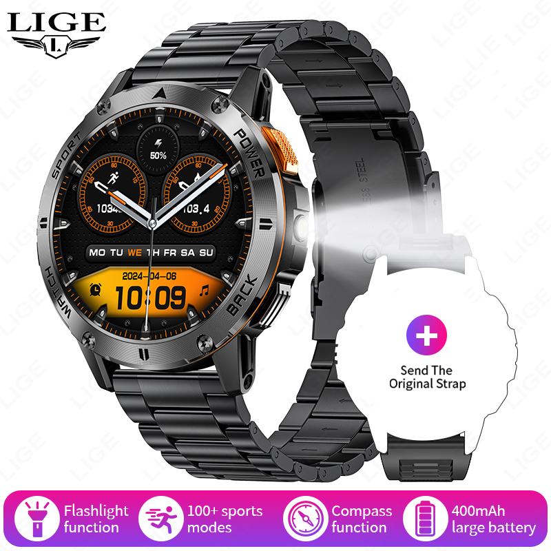 LIGE 2025 Outdoor GPS Sports Tracker Smart Watch Men Compass Bluetooth Call Waterproof Smartwatch LED Flashlight Ftiness Watches