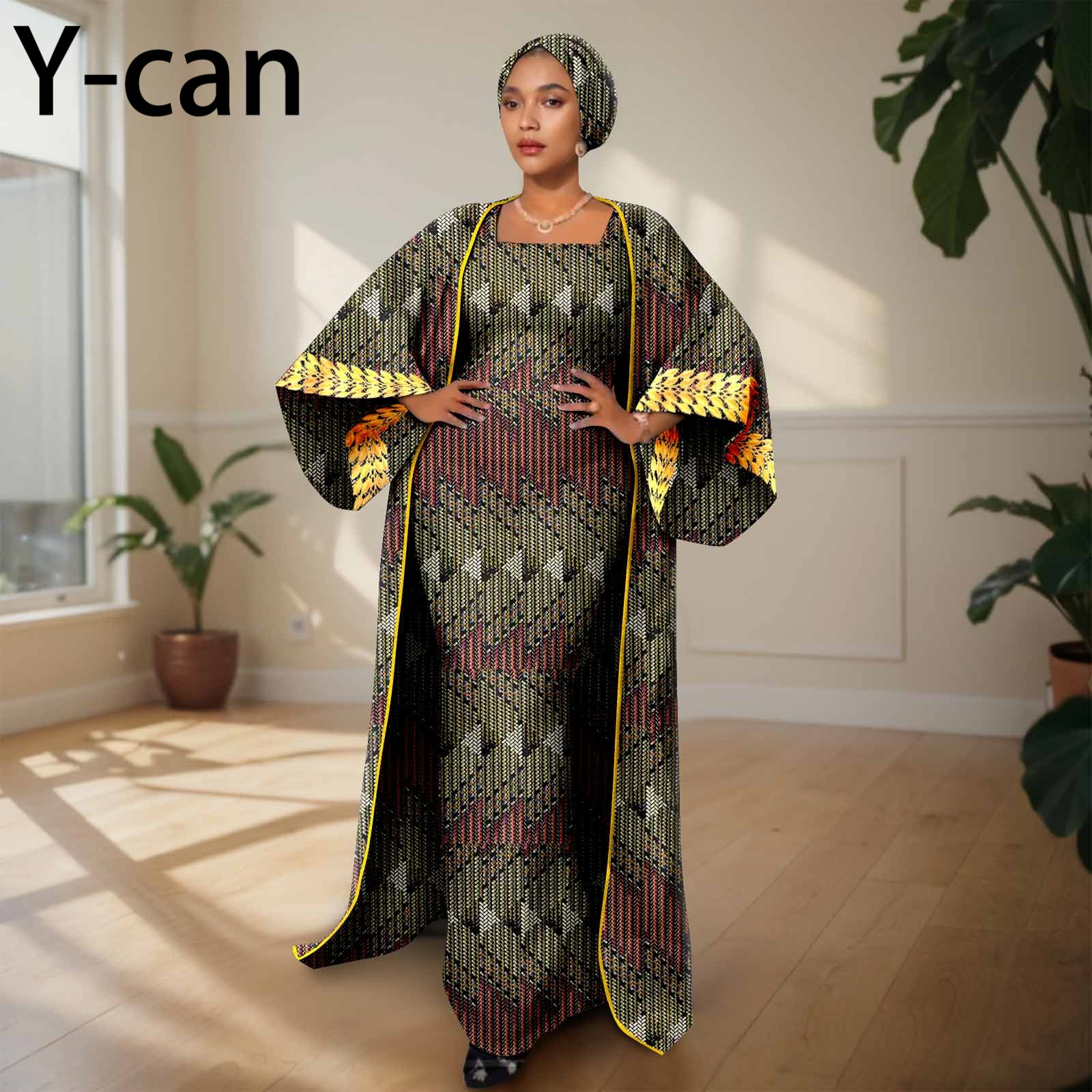African Clothing for Women Female Suit Set Long Coat and Sleeveless Dress With Headscarf for Lady Traditional Outfits 2426029