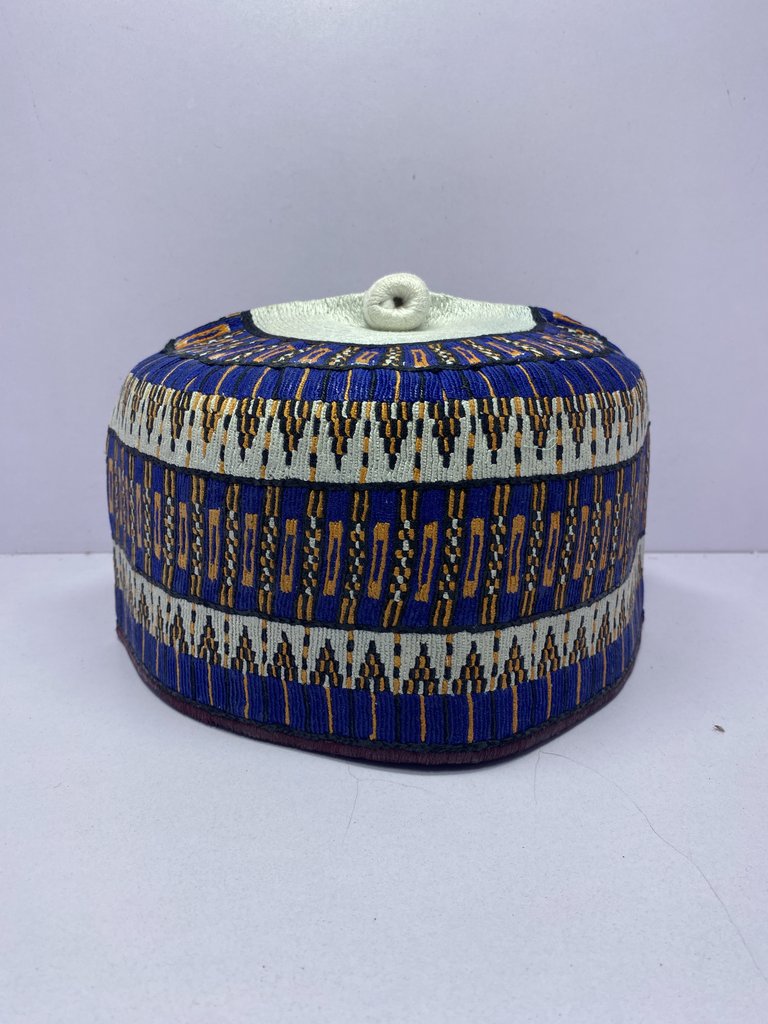Blue Stripped – Hausa/Fulani Cap, Kufi, Handwoven Cap, Zawa