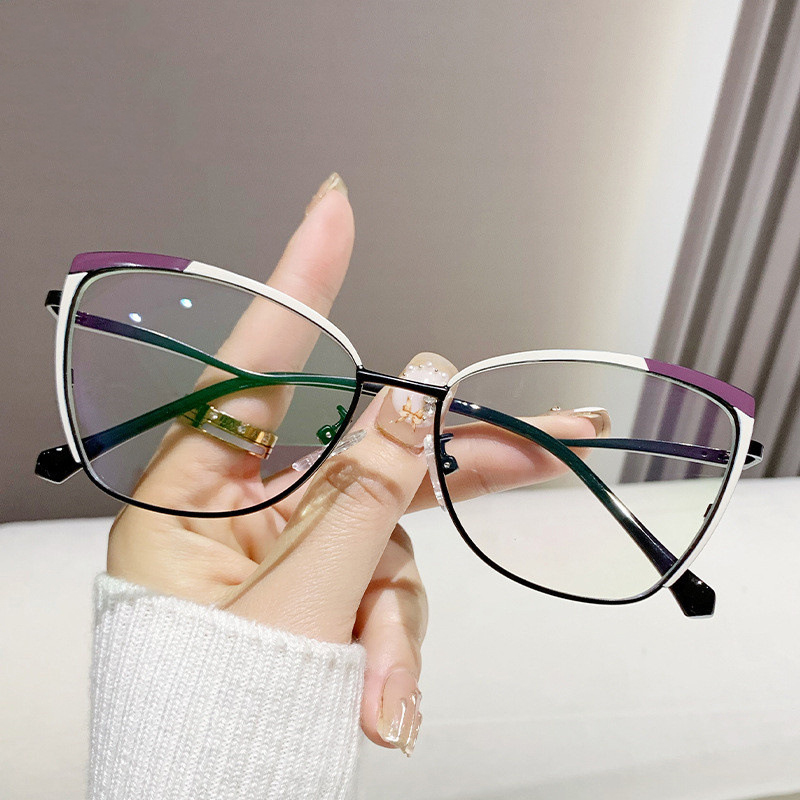 R57481 Fashion Metal Cat Eye Anti Blue Light Glasses Frame Stylish Business Presbyopia Eyeglasses Customizable Prescription