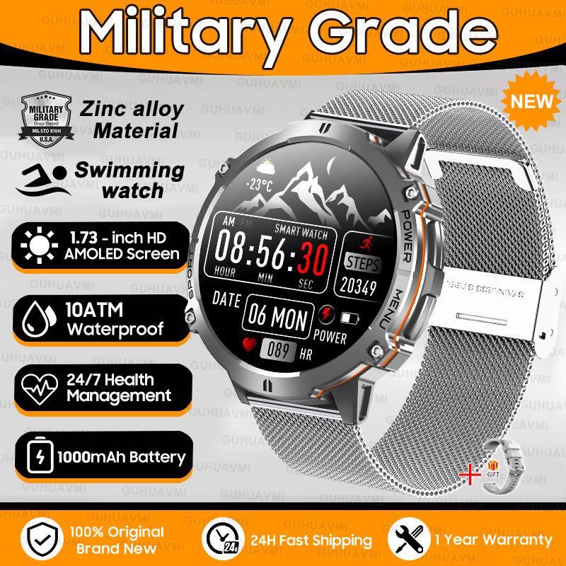 2025 New T-Rex3 1000mAh Battery Sports SmartWatch 1.73" AMOLED Screen 10ATM Waterproof Compass Altimeter Military Smartwatch Men