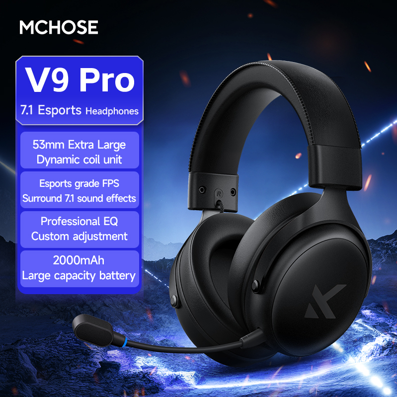 MCHOSE V9 Pro Wireless Gaming Headset Tri-Mode 7.1 Surround 53mm Driver Noise Cancel Mic EQ PC PS5 PS4 Switch Large Battery