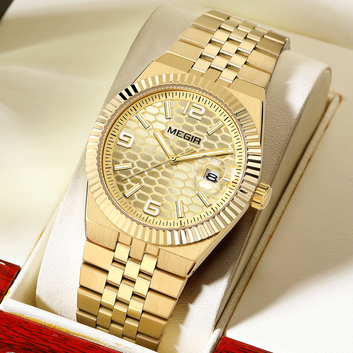 MEGIR Quartz Watch for Men Fashion Simple Business Style Analog Wristwatch with Stainless Steel Strap Date Luminous Hands