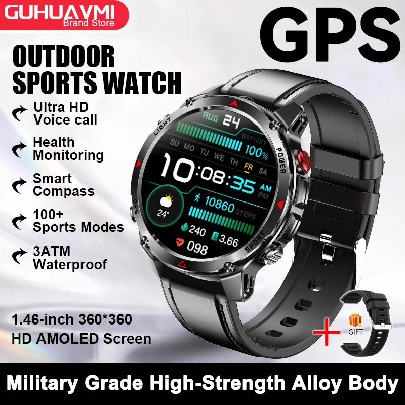 2025 New Military Bluetooth Call Smart Watch Built-in GPS Compass Barometric Altimeter 10ATM Waterproof Sports Smartwatches Men