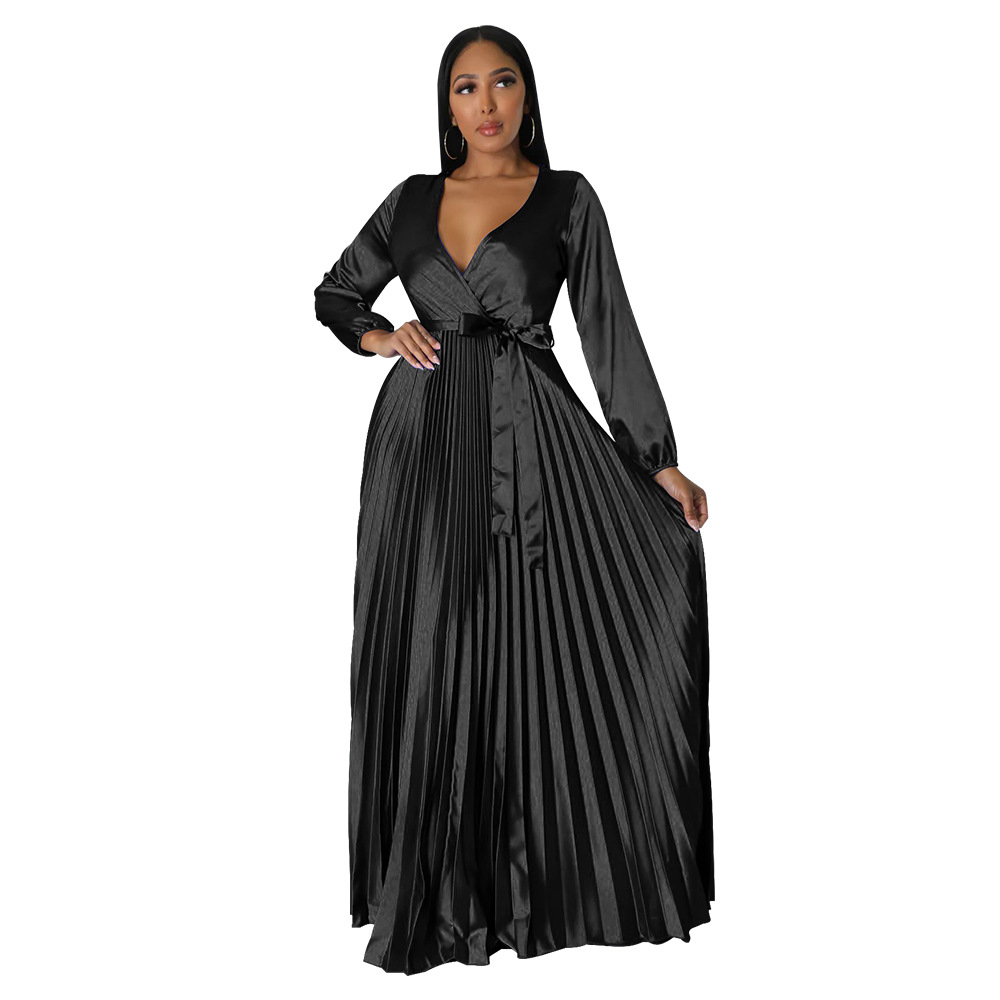 2 PCS XL-5XL Dashiki African Clothes for Women Autumn Fashion Long Sleeve V-neck Polyester Pleat Top Long Skirt Matching Sets