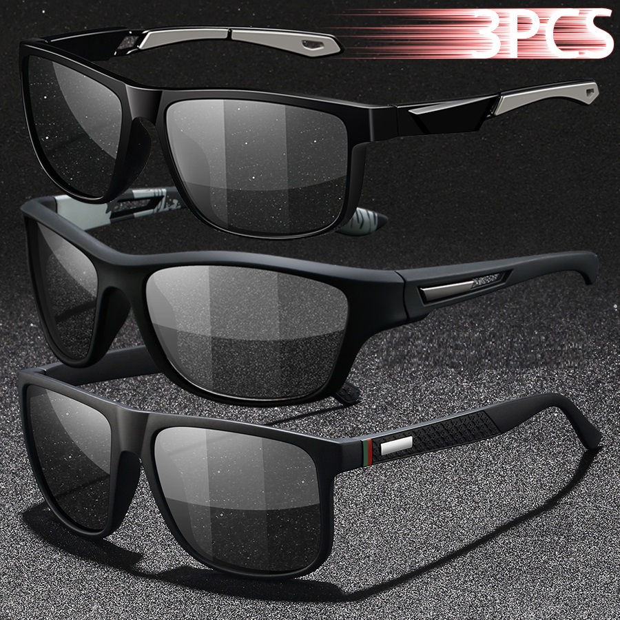 3PCS Photochromic Polarized Sports Vintage Sunglasses Men Women Cycling Driving Mountaineering Chameleon Sun Glasses UV400Eyewer