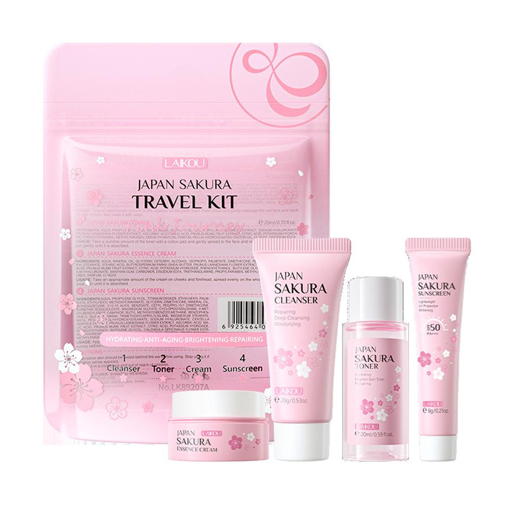 4Pcs/Set Sakura Skin Care With Cleanser Toner Eye Cream Facial Cream Sunscreen Beauty Products For Women Travel Skin Care Kit