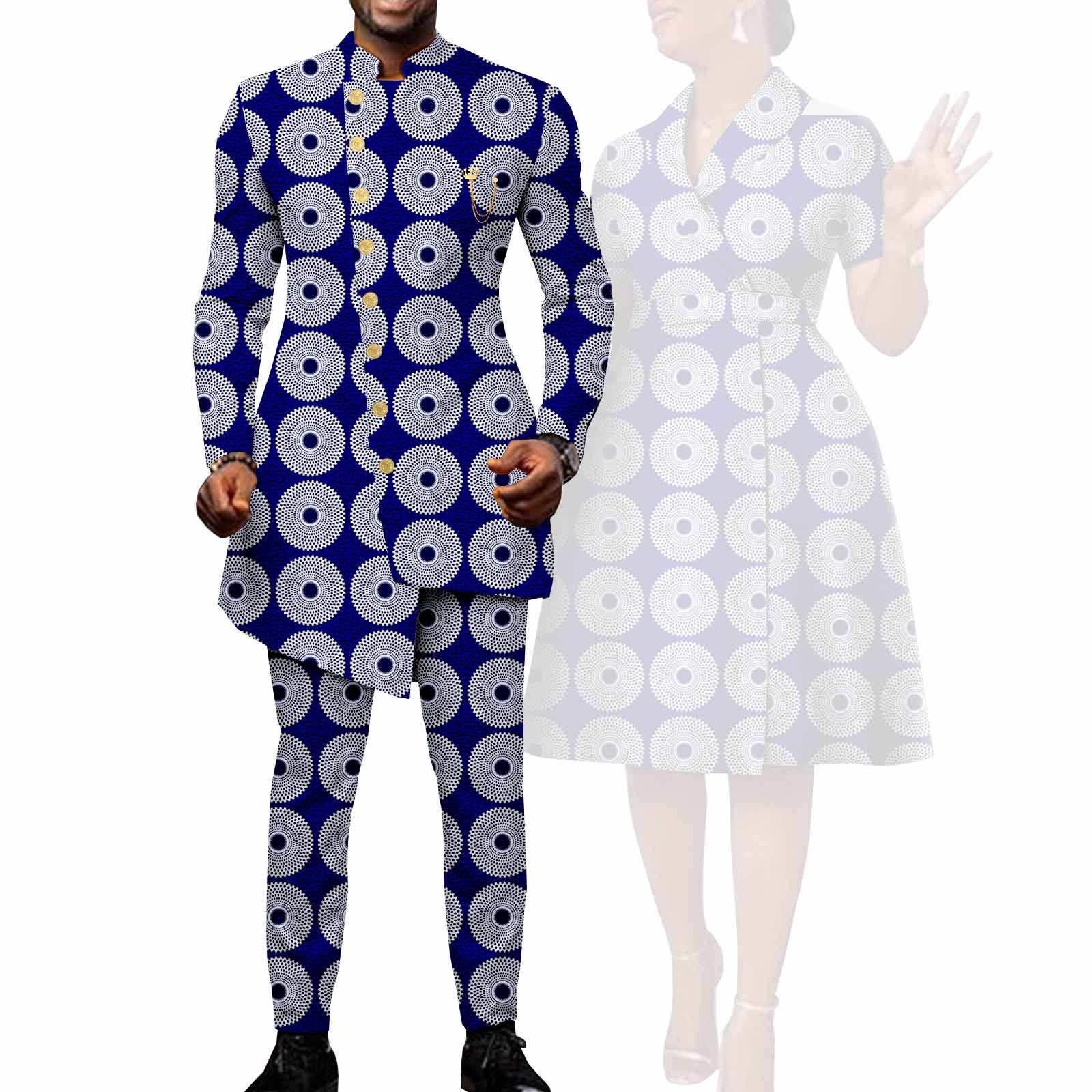 African Suits for Men Single Breasted Fit Jackets Matching Couple Outfits Bazin Riche Dashiki Print Dresses Trench Coats Y23C007