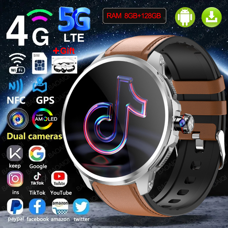 4G Full Network Smart Watch 1.95 inch Big Screen HD Video Call 8GB+128GB RAM 2100mAh Google Play WIFI GPS Sim Card 5G Smartwatch