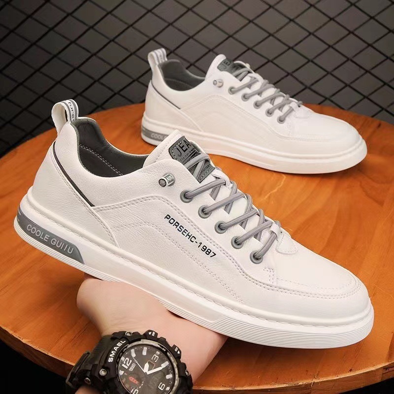 2025 Men's Spring New Breathable White Shoes Men Trendy Versatile Cloth Shoes Sports Board Shoes Men's Casual Leather Sneakers