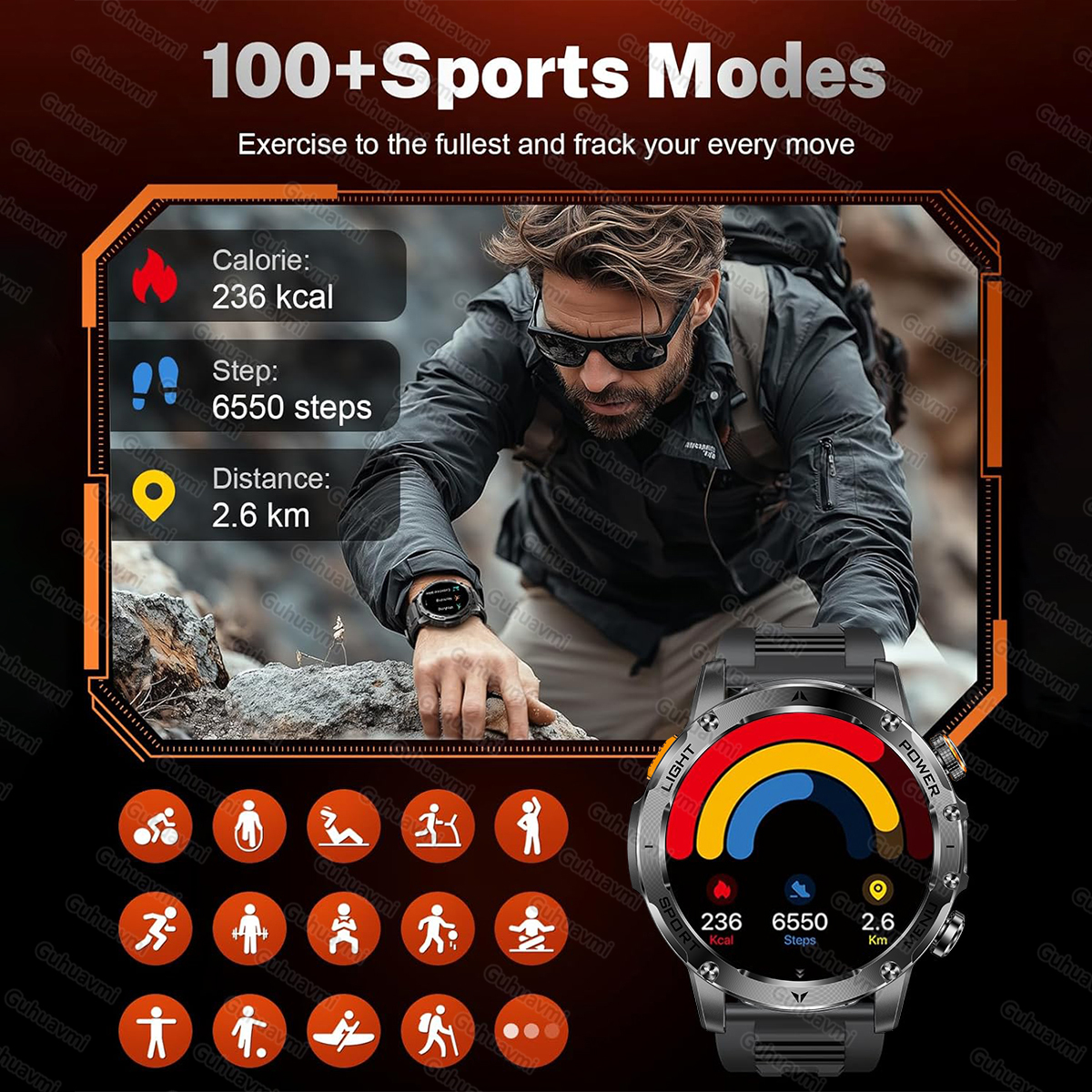 2025 New T-Rex 3 Military Grade 1000mAh Battery Smart Watch 5ATM Waterproof HD AMOLED LED Flashlight Call Men Sports Smartwatch