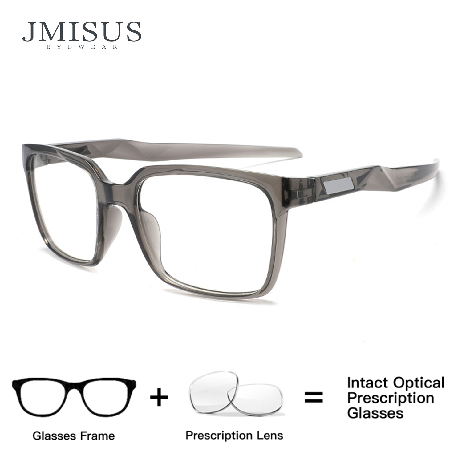 JMISUS Custom Men Prescription Sports Glasses TR90 Square Frame with Blue Light Filter Lenses for Computer Work and Screen Use