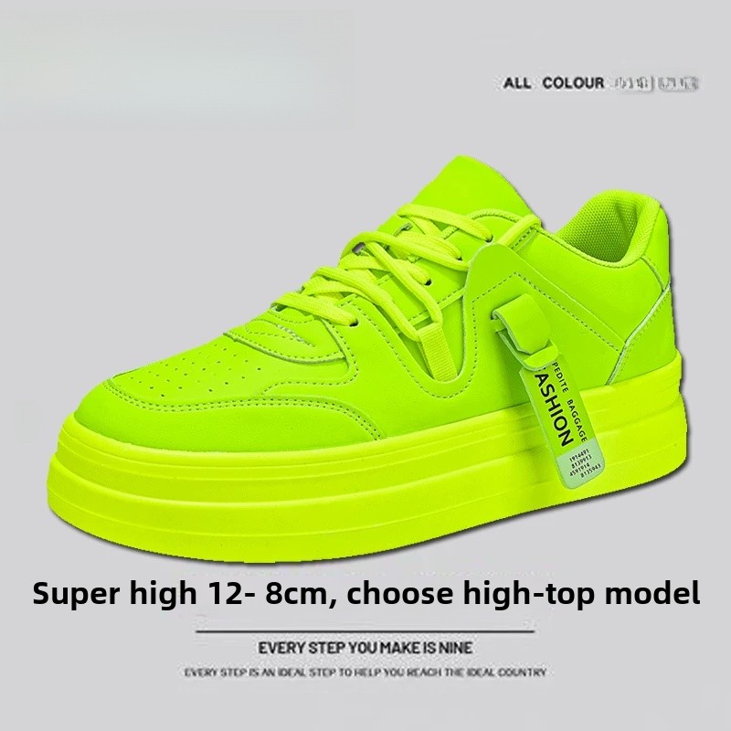 New Autumn/Winter Men's Casual Sneakers 12cm Increased Height 10cm Thick Sole White Shoes High Top Rubber Base Male Footwear