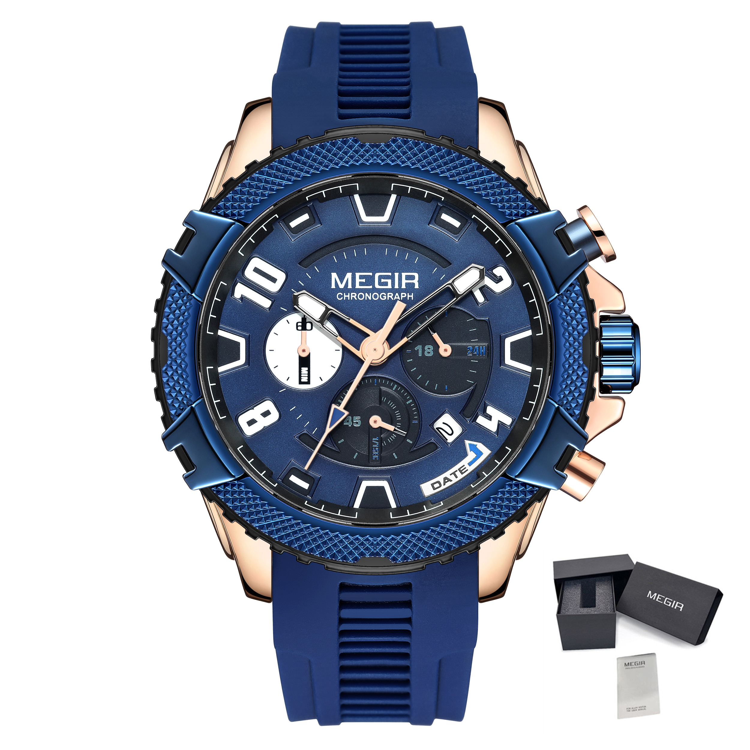 MEGIR Men's Watches Fashion Sport Chronograph Waterproof Calendar Military Quartz Wristwatch Clock 24-hour Reloj Hombre 2200