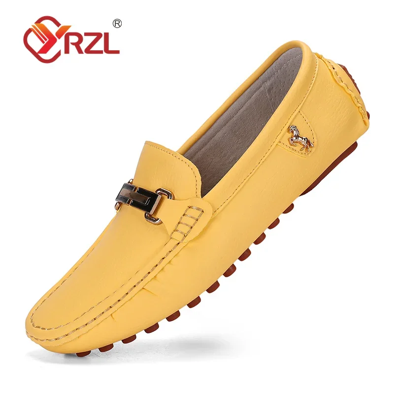 YRZL Shoes Men Handmade PU Leather Loafer Casual Driving Flats Slip-on Shoes Luxury Comfy Moccasins White Loafers Shoes for Men