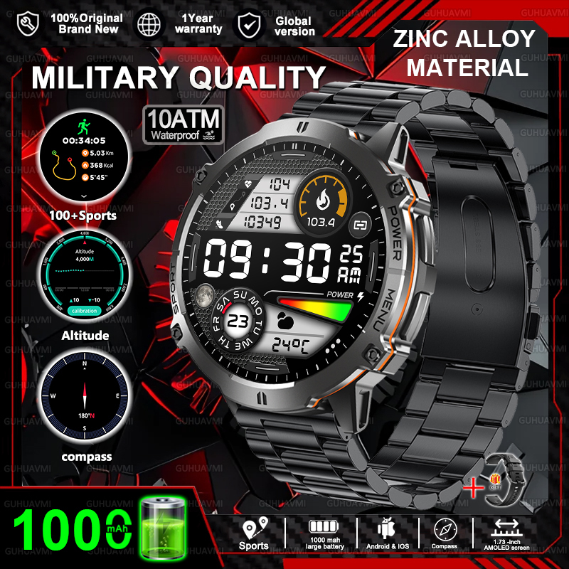 2025New T-Rex 3 GPS SmartWatch 1000mAh Battery AMOLED HD Men 10ATM&IP69K Waterproof Outdoor Fitness Military Call smart bracelet