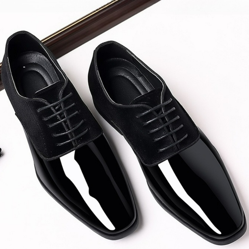 Classic Men's Leather Shoes Patent Leather Dress Shoes Lace Up Office Work Shoes Pointed Toe Wedding Oxfords Plus Size Shoe New
