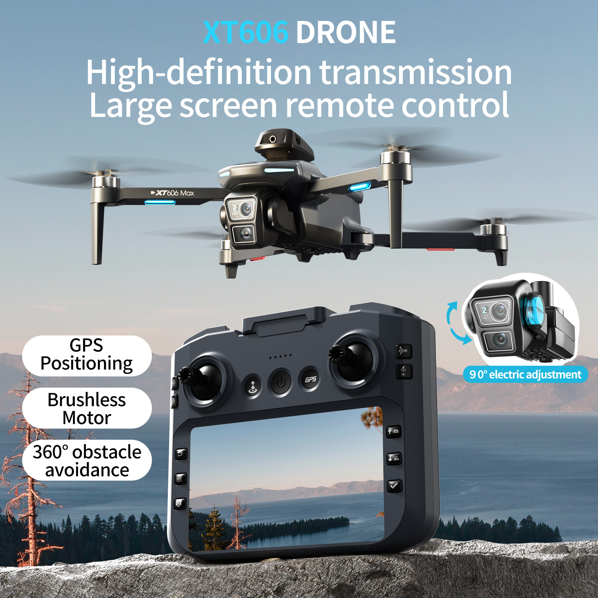 XT606 Drone Brushless Motor Screen Remote HD Aerial Photography GPS Intelligent Positioning Remote Control Aircraft Kids Toys