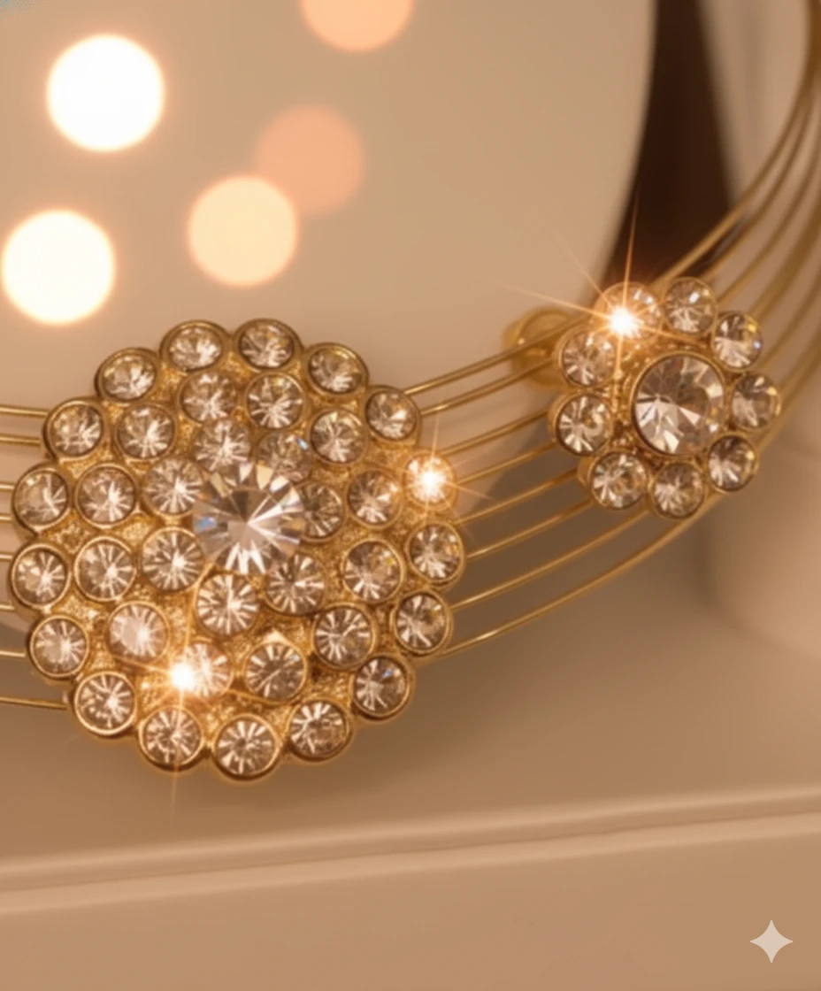 Golden Multi-Strand Choker & Crystal Medallion Jewelry Set