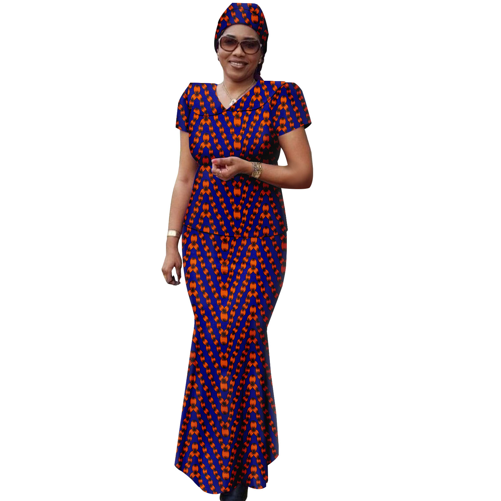 African Women Set Ankara Print Traditional Doll Collar Top and Skirts Match Headscarf Bazin Riche Dashiki Lady Outfits Y2326003