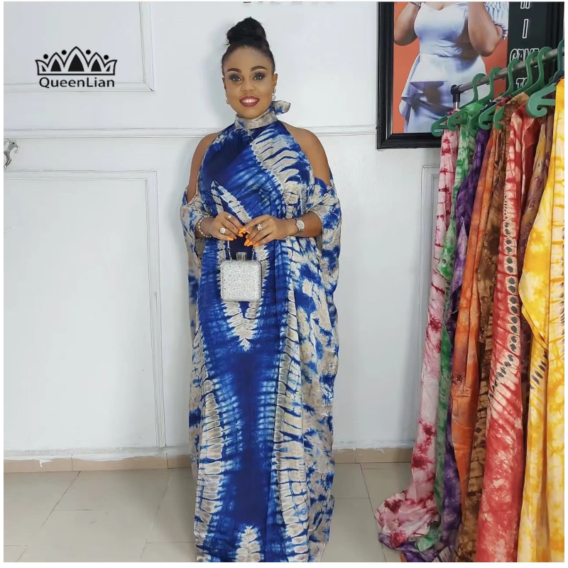 Free Style African National Characteristics Classic Pattern Chiffon Off-the-shoulder Stand-up Collar  Plus Size Dresses