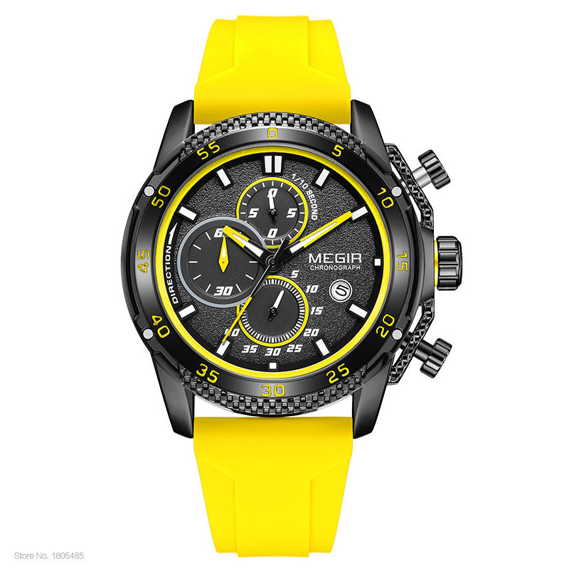 MEGIR Chronograph Quartz Watches for Men Fashion Silicone Strap Sport Wristwatch with Date Luminous Hands Black Rose Gold 2211