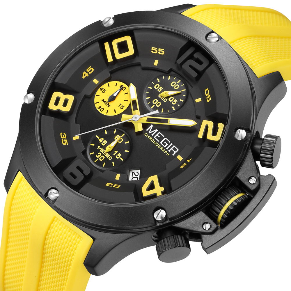 MEGIR 2025 Fashion Men's Silicone Strap Watch Luxury Calendar Chronograph Quartz Wristwatches Military Sport Luminous Clock Male