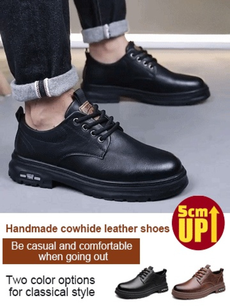 Men's Outdoor Casual Leather Shoes Dad Big Head Leather Shoes Lace Free Retro Men's Shoes Antiskid Outdoor Oxford Work Shoes