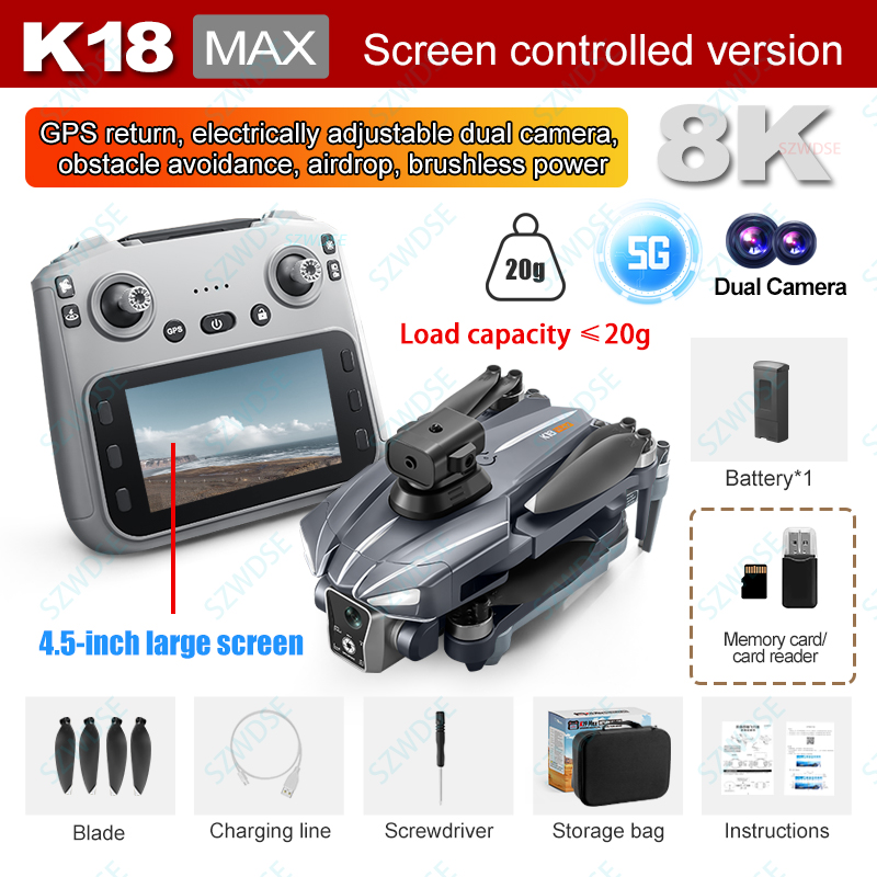 2025 New K18MAX Professional Drone 8K HD Camera Obstacle Avoidance Wide Angle Fold RC Helicopter WIFI FPV Height Helicopter 5000
