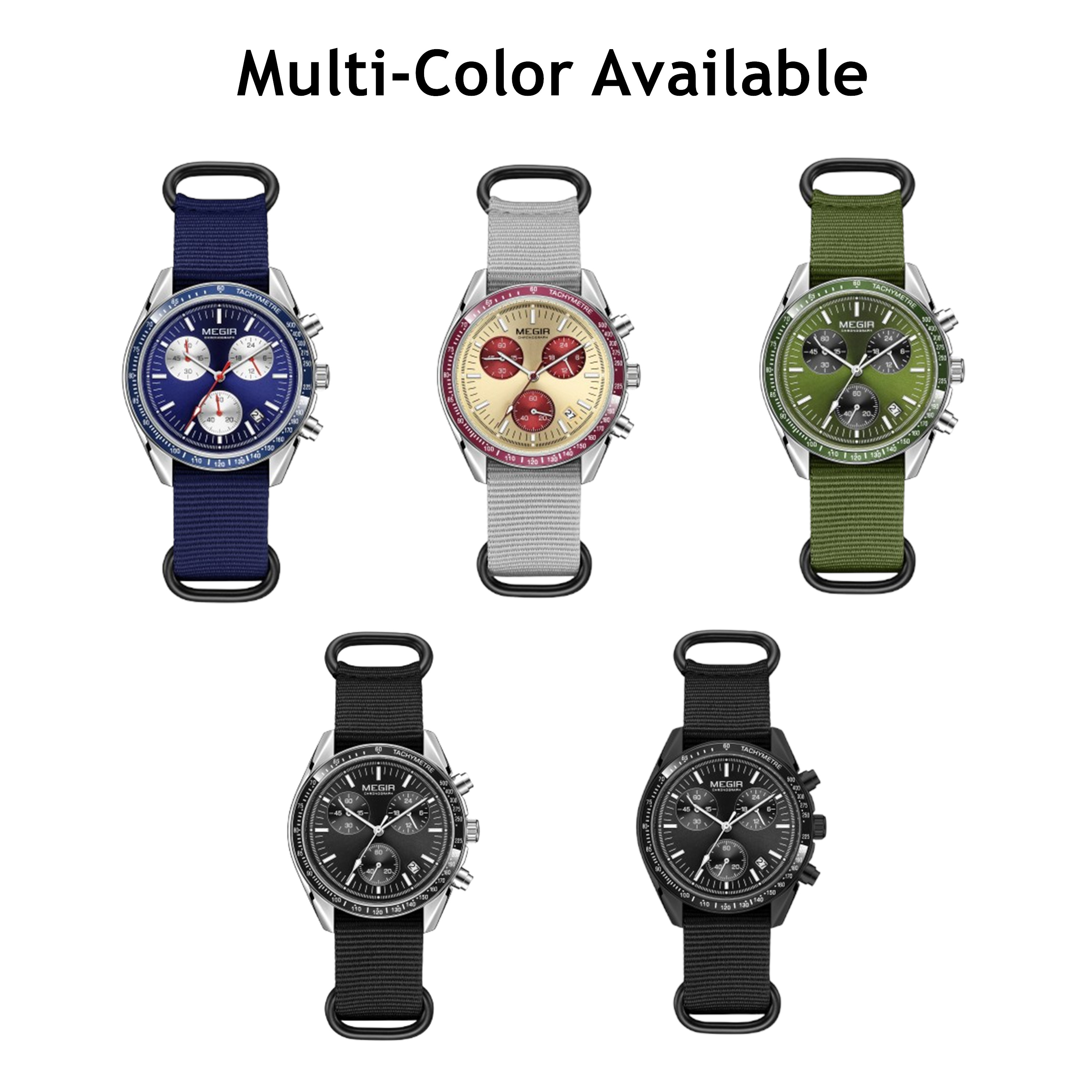 MEGIR Men's Watch Fashion Canvas Sports Wristwatch Waterproof Quartz Military Chronograph Date 24-hour Display Reloj Hombre 2247