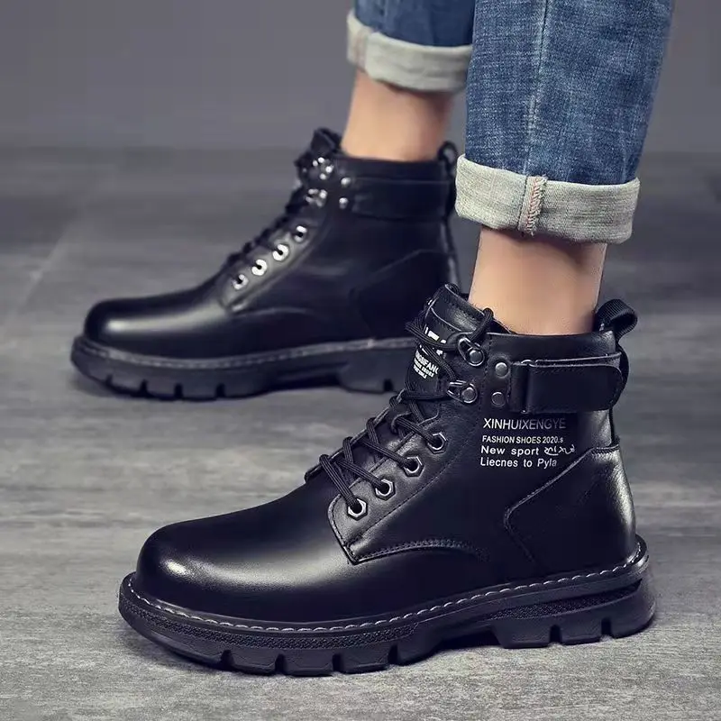 New Motorcycle and Ankle Boots Waterproof Boots Men Leather Shoes Men Casual Boot Bota Masculina Men's High-top Fashion Shoes