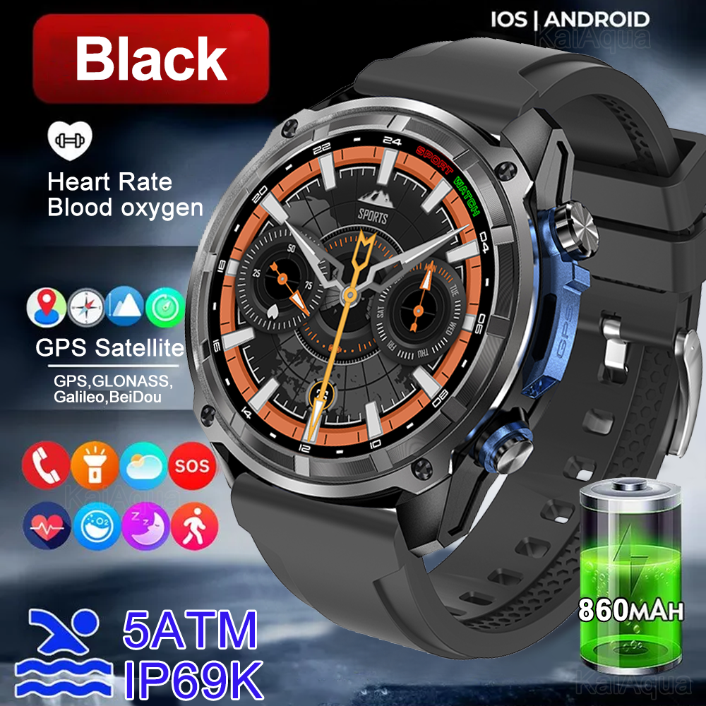 NEW 2025 GPS Smart Watch with Offline Maps 4GB Memory Video Player Military Sports Smartwatch Men 30m Swimming Waterproof AMOLED