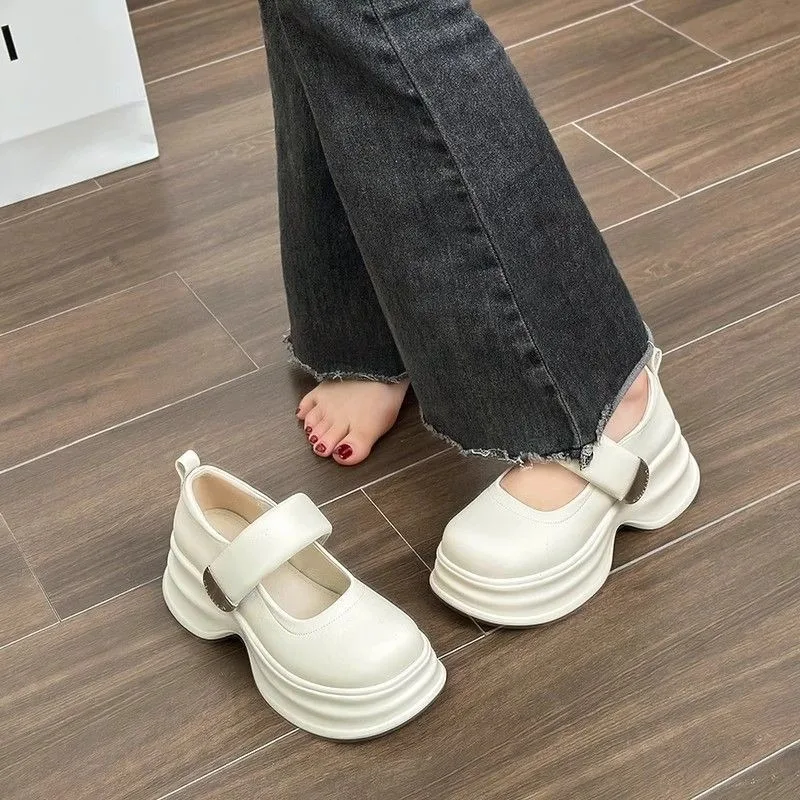Platform Heightening Loafers Women's 2025 Spring New Retro Small Leather Shoes Versatile British Style Fashion High Heels