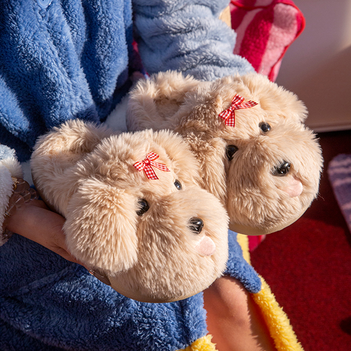 Fun Croissant Bread Cotton Slippers for Men and Women, Winter Couple Home Use, Thick-Soled Non-Slip Home Slippers for Women