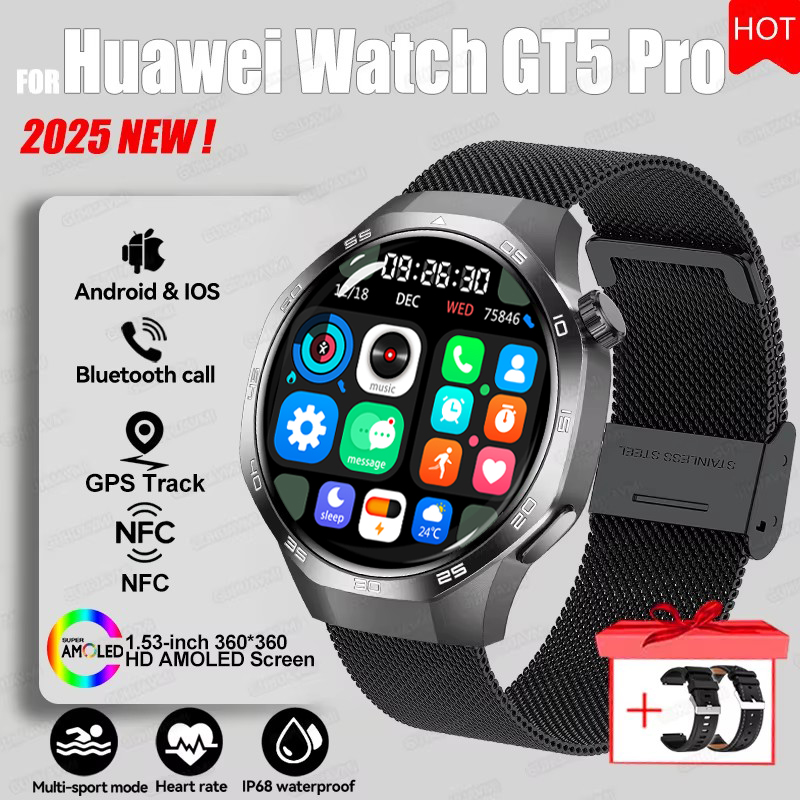 2025 For HUAWEI GT5 Pro GPS Track Smart Watch Men 360*360 AMOLED Screen NFC BT Call Waterproof Health Monitor Man Smartwatches