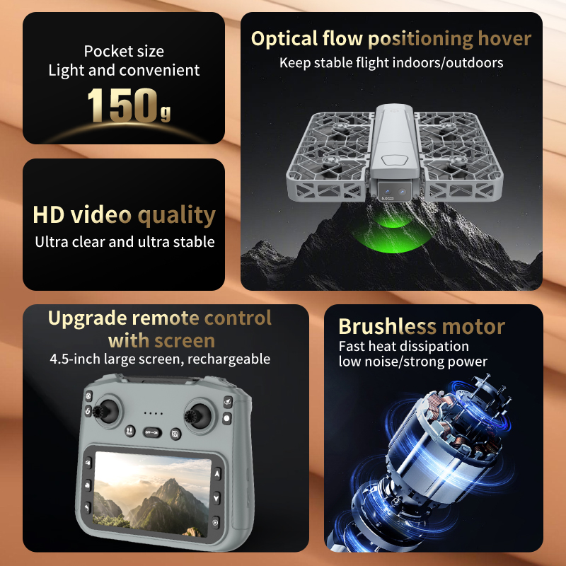 New S161 MAX Drone 4.5-inch Professional 4K HD Camera Aerial FPV brushless motor with Large Screen Remote Control Drone Toys