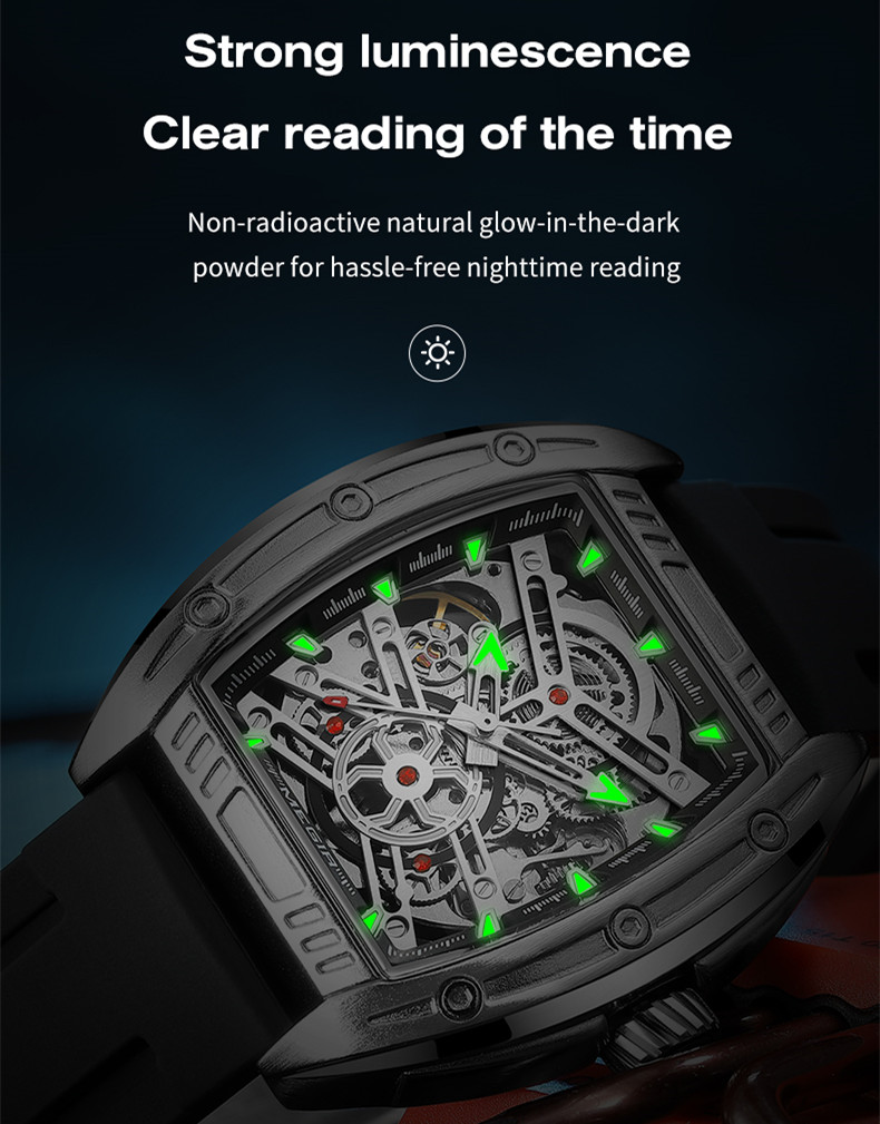 MEGIR Sport Mechanical Movement Wristwatch for Men Luxury Silicone Strap Automatic Watch Waterproof Luminous Big Dial Clock