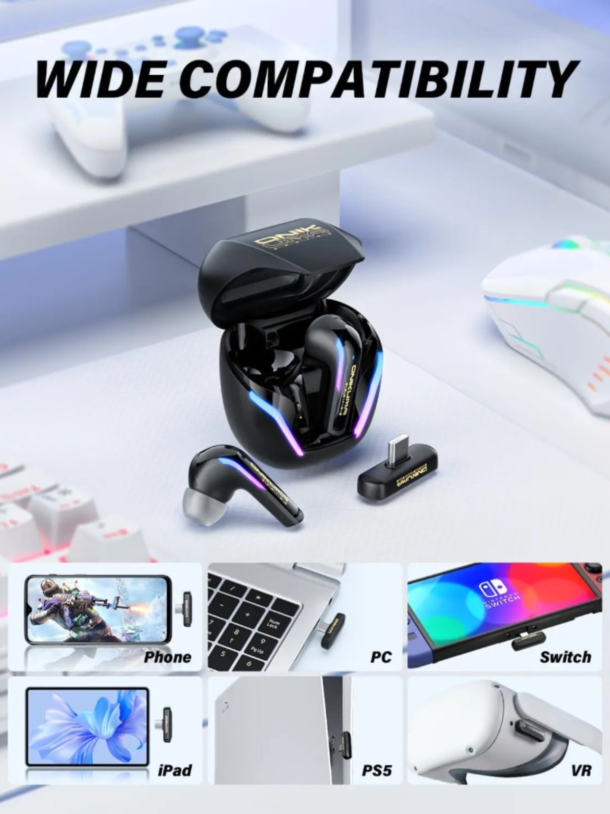 ONIKUMA T27 Dual-mode Wireless Earbuds with Touch Control 2.4Ghz Low Latency Stereo Bluetooth Headset Independent Connection