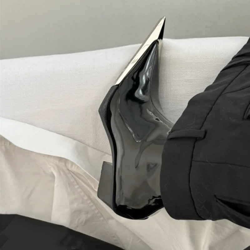 2025 Side Zipper Fashion Women's Ankle Boots Metal Pointed Toe Ladies Shoes Crude Heel Western Cowboy Boots