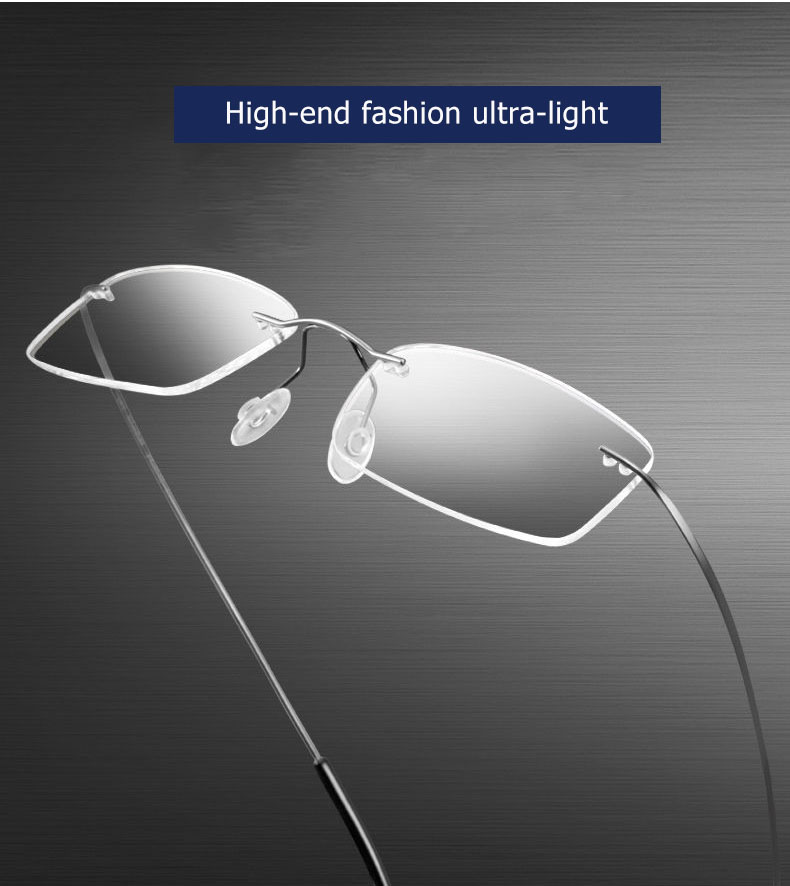 Titanium Rimless Glasses Men's Women Photochromic Gray Myopia Lens Outdoor Presbyopia Optics Eyewear -125 -150 -200 Sun Glasses