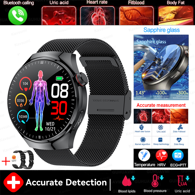 2025 New Blood Lipids Uric Acid Blood pressure Smart Watch Men ECG+PPG Fitness Tracker Clock Heart Rate Bluetooth call Smartwatc